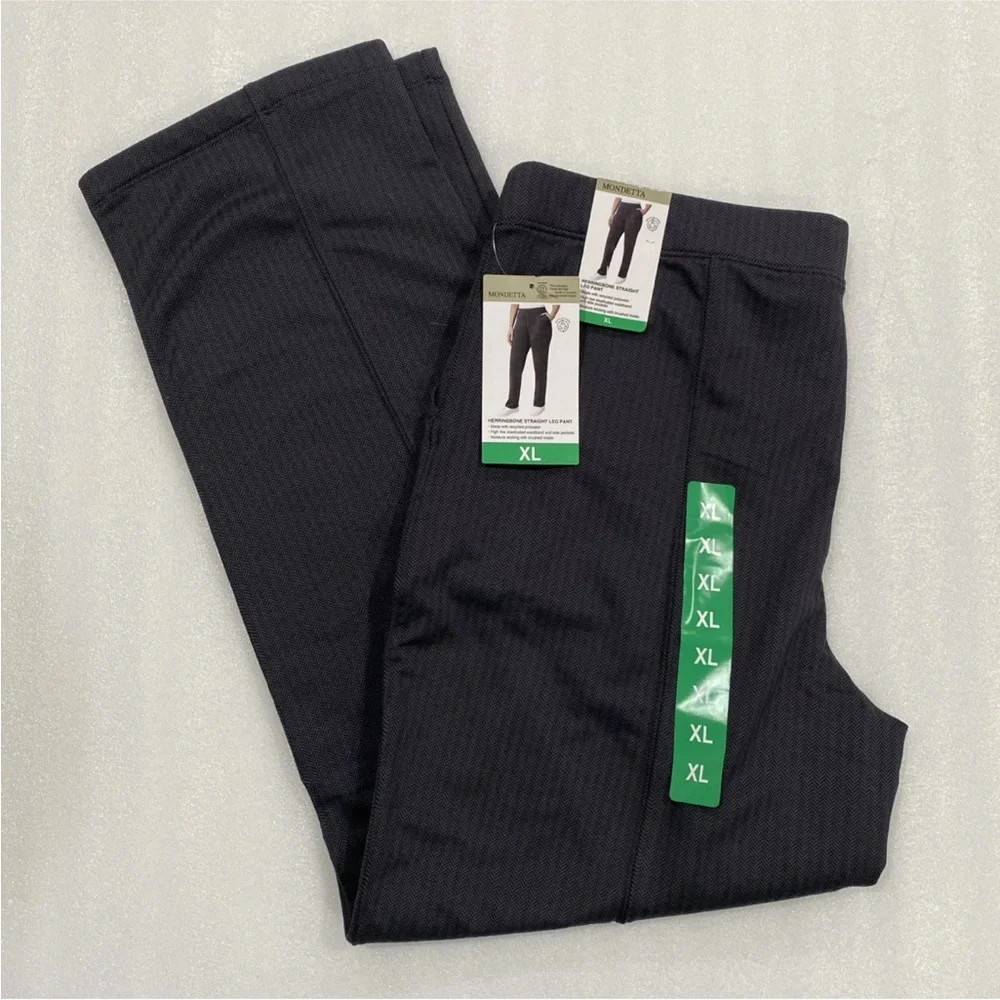 Mondetta Size L Women's Herringbone Straight Leg Pant Inseam 30.5” Black NWT